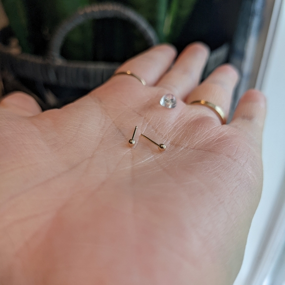 10K Solid Gold Tiny Ball Stud Earrings - "Ambitious Child" by Brightly&Lilian - Picture 5 of 6